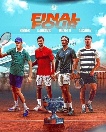 法网男单半决赛赛程:德约vs辛纳不早于明天凌晨1点开始